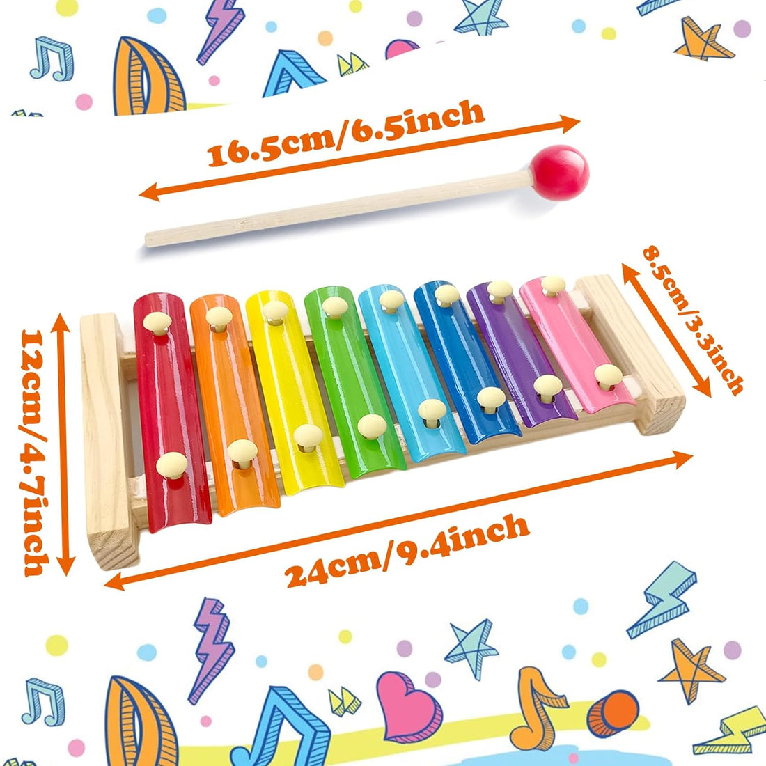 Blvochnnt Wooden Xylophone 8 Keys 2 Mallets Musical Toy