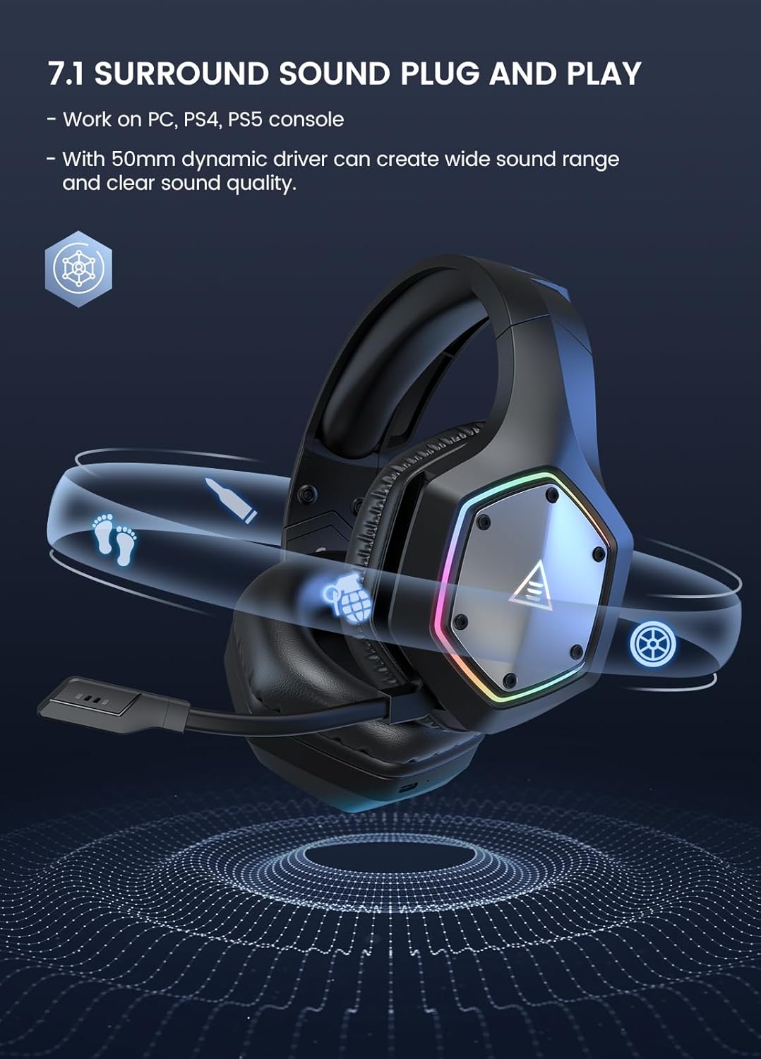 EKSA Wireless Gaming Headset 71 Surround for PC PS5 Xbox