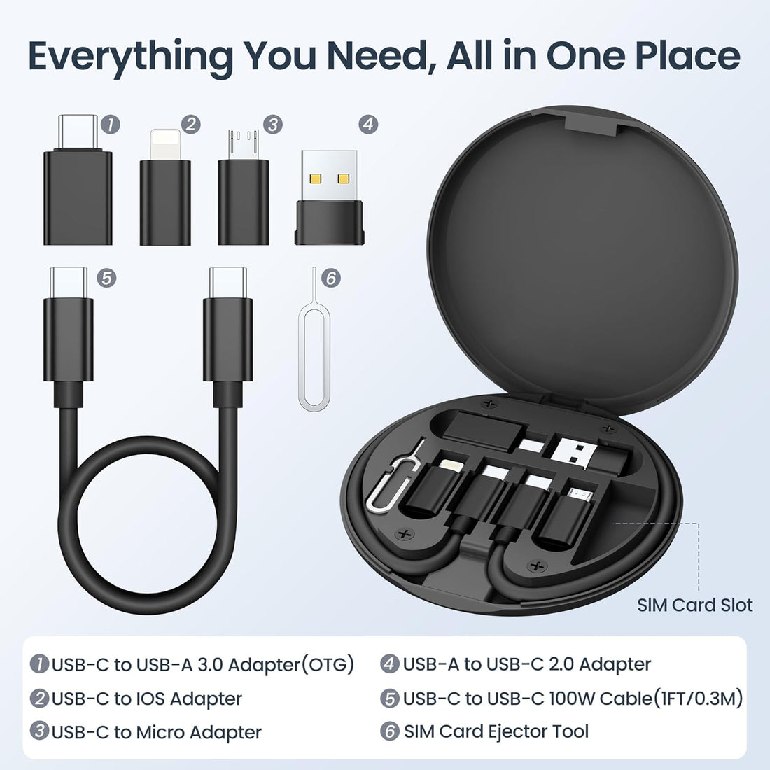 Elebase Universal USB C Charging Adapter Kit with Case Black