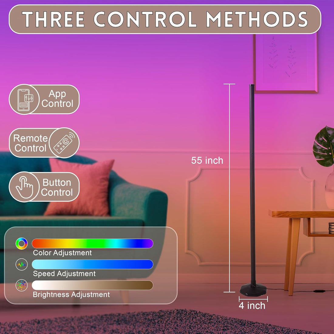 MYSFUL RGB Corner Floor Lamp with Remote Control