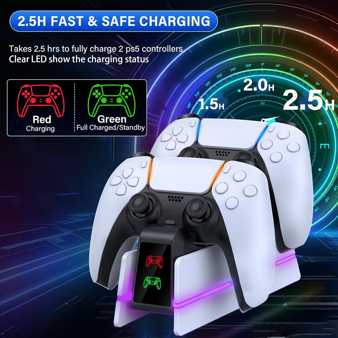 RJAD Fast Charging Station for PS5 Dual Sense with RGB Light